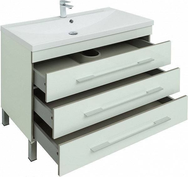 Тумба с раковиной Aquanet Верона 100 белый (напольная 3 ящика) 00287663