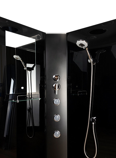 Душ.каб. NG-6501-14BKG (900х900х2000) средний поддон(26см) стекло ТОНИРОВАННОЕ алюм черный 4 места