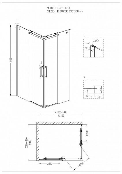 Душевой уголок Grossman Cosmo GR-1110L 110x90