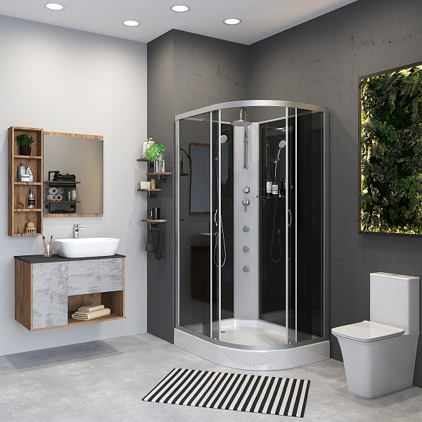 Душ.каб. NG-3512-14LBKTG (1200х800х2100-2400) низкий поддон(13см) стекло ТОНИРОВАННОЕ 3 места