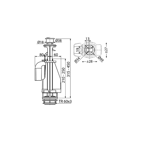 Сливной механизм Koller Pool с двойной кнопкой  (A08)