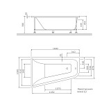 W72A-160L100W-A2 Ванна акриловая spirit  ассиметричная 160x100, без слива/перелива, левосторонняя