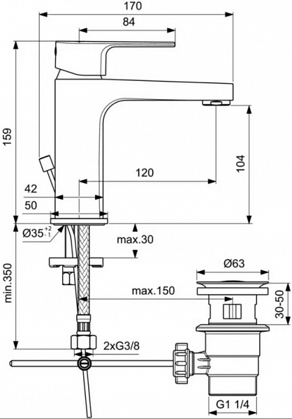 Смеситель Ideal Standard Cerafine D BC491AA для раковины с донным клапаном