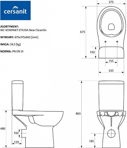 Унитаз-компакт Cersanit Etiuda Clean On 010 3/6