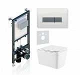 Комплект KOLLER POOL для монтажа  подвесного унитаза: Инсталляция Alcora ST 1200 с клавишей INTEGRO  White Glass, Унитаз KVADRO Rimless, сиденье дюропласт: SoftClose, Take Off, антибактериальное покрытие, система «Антивсплеск»