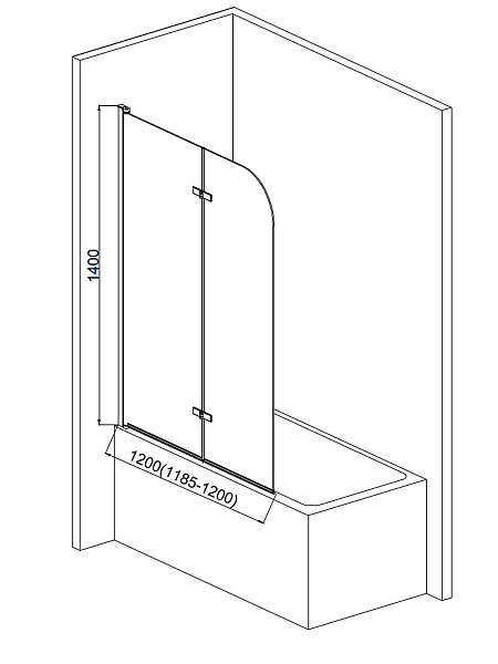 Шторка  на ванну AQUAme 1200*1400мм., стекло 6мм, цвет профиля хром, петли латунные.
