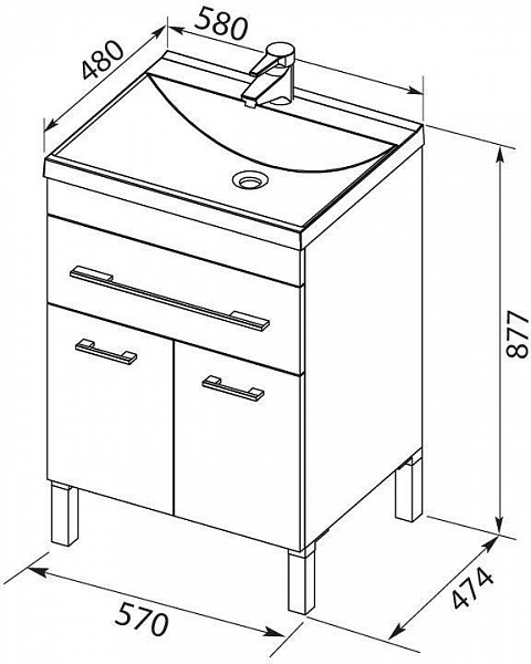 Тумба с раковиной Aquanet Верона 58 белый (напольная 1 ящик 2 дверцы) 00287667