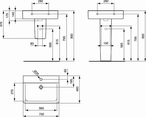 Раковина Ideal Standard Connect Cube 70 см E810901