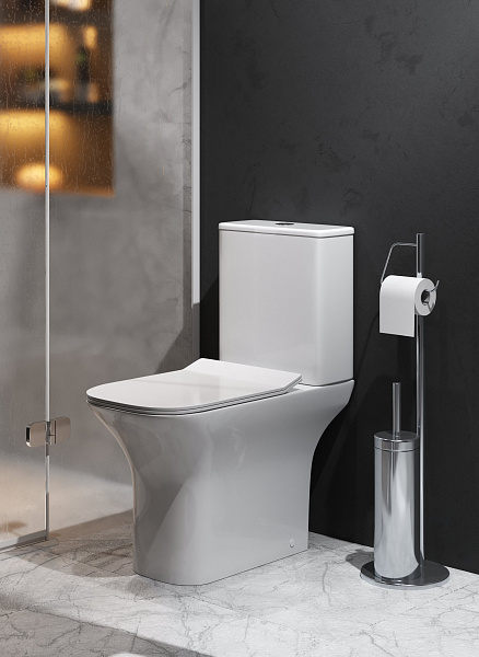 Унитаз Classic GR-4464S (640*340*790) напольный БЕЗОБОДКОВЫЙ с тонкой крышкой, 2 места