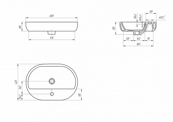 Раковина Cersanit Caspia 60 см Oval S-UM-CAS60/1-O-w