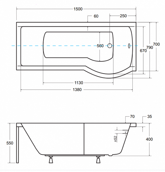 Акриловая ванна Besco Integra 150x75 WAI-150-PP3 Правая