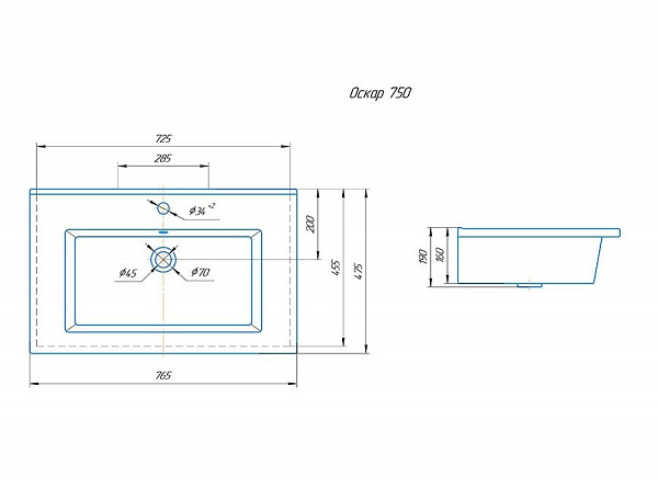 Тумба под раковину Corozo Чикаго 75 бетон SD-00000363