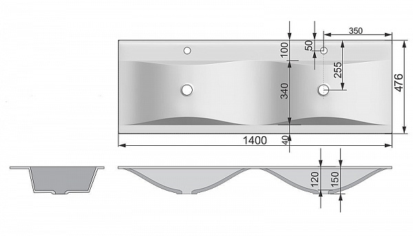Раковина на тумбу Velvex Pulsus 140 см rkPUL.140-81