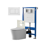 Сет: Система инсталляции Point Элемент для подвесного унитаза PN45120 + Клавиша смыва для инсталляции Point Ника, белая, PN44081W + Унитаз подвесной Point Вега безободковый, сиденье микролифт PN41711