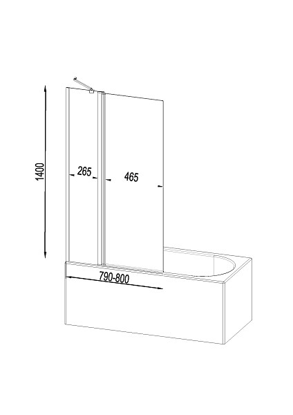 W90BS-D3W5-140CT Gem Шторка на борт ванны 80х140, поворотная с неподвижным элементом, хром, прозр