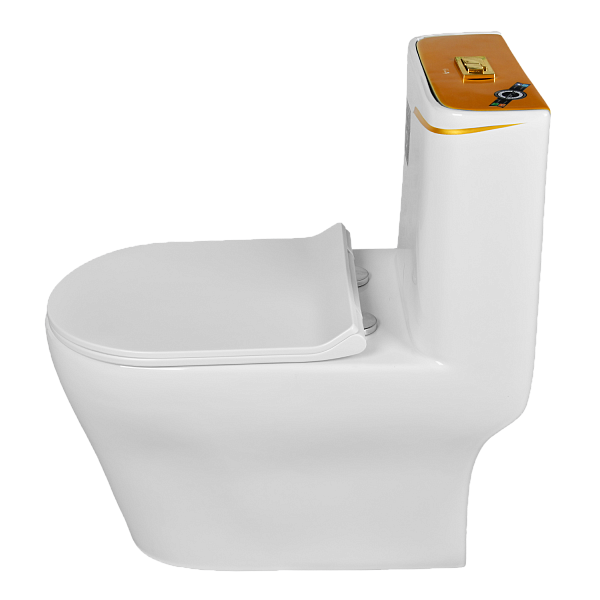 EY-9001 Унитаз -моноблок, с сиденьем термопласт с микролифтом белый/золото