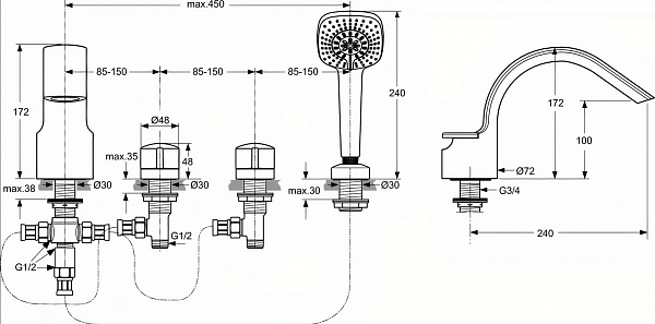 Смеситель Ideal Standard Melange A4293AA на борт ванны