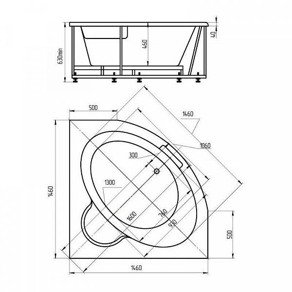 Акриловая ванна Aquatek  Калипсо 146x146 KAL146-0000045
