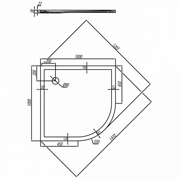 Душевой поддон Aquaton Калифорния 100х100 в четверть круга белый 1A715436CA010