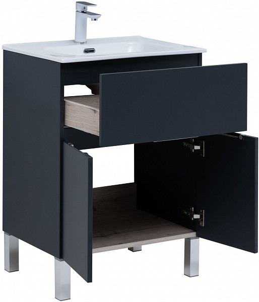 Тумба под раковину Aquanet Алвита New 60 1 ящик, 2 дверцы, антрацит 00277547
