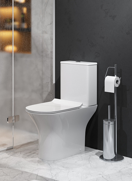 Унитаз Classic GR-4465S (650*340*790) напольный БЕЗОБОДКОВЫЙ с тонкой крышкой, 2 места