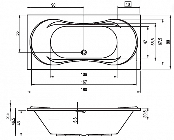 Акриловая ванна Riho Supreme 180x80 B012001005