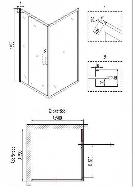 Душевой уголок Niagara Nova 90х90х190 NG- 6601-08 BLACK