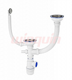 Сифон Элит Wirquin 1½ х 40 мм для двойной мойки с нерж. чашками D114 мм, с отводом и с круг.пер. L300 мм