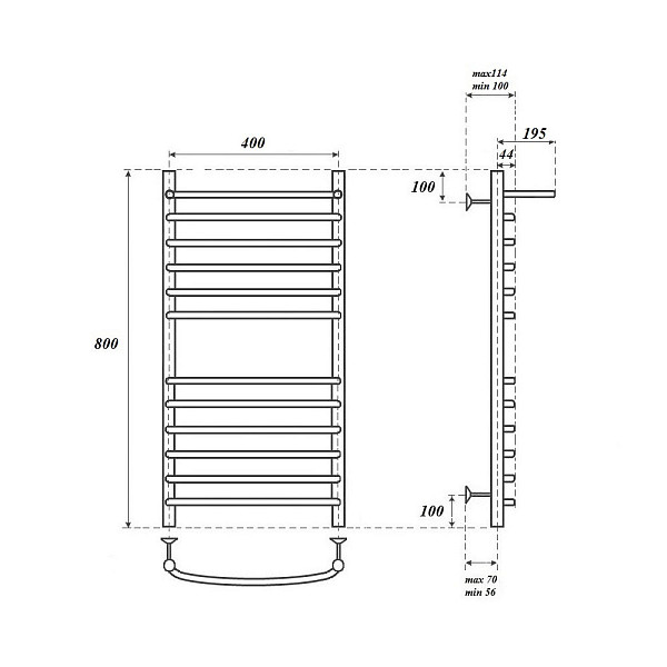 Полотенцесушитель электрический Point Альфа PN05148SPE П11 400x800 с полкой левый/правый, хром