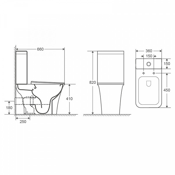 Унитаз напольный Azario AVERO 660x360х820 безободковый с бачком и сиденьем микролифт (AZ-1213A)