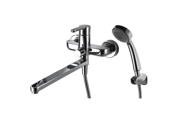 Смеситель для ванны с длинным изливом с аксессуарами Bravat Stream F63783C-LB