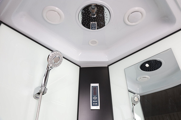 Душ.каб. NG-6708-14F (900х900х2150) высокий поддон(40см) стекло ПРОЗРАЧНОЕ черные профиля 4 места