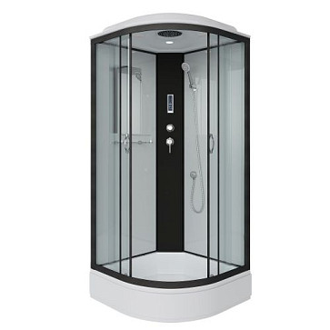 Душ.каб. NG-6703-14P (800х800х2150) средний поддон(26см) стекло ПРОЗРАЧНОЕ черные профиля 4 места