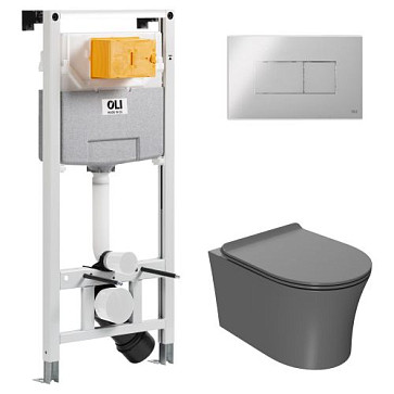 Сет: OLI 120 ECO Sanitarblock pneumatic+Панель KARISMA, хр. гл.+Унитаз Point Вега, сер мат PN41711GM