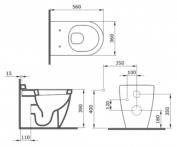 Чаша приставного унитаза Bocchi Venezia 1301-004-0129 черная матовая