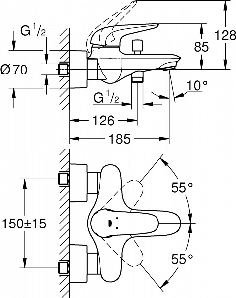 Смеситель для ванны с душем Grohe Eurostyle 23726LS3