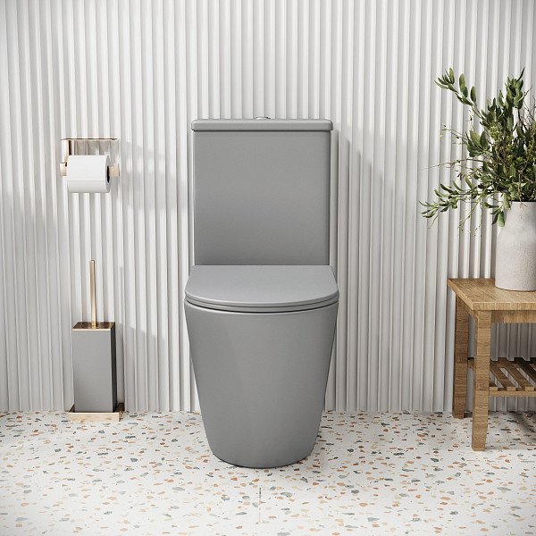 Унитаз GR-4480GLMS Color (620*365*810) СВЕТЛО-СЕРЫЙ МАТОВЫЙ напольный БЕЗОБОДКОВЫЙ, 2 мес