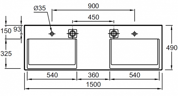 Двойная подвесная раковина-столешница  с подсветкой Jacob Delafon Terrace 150х49 см EXA9112-00
