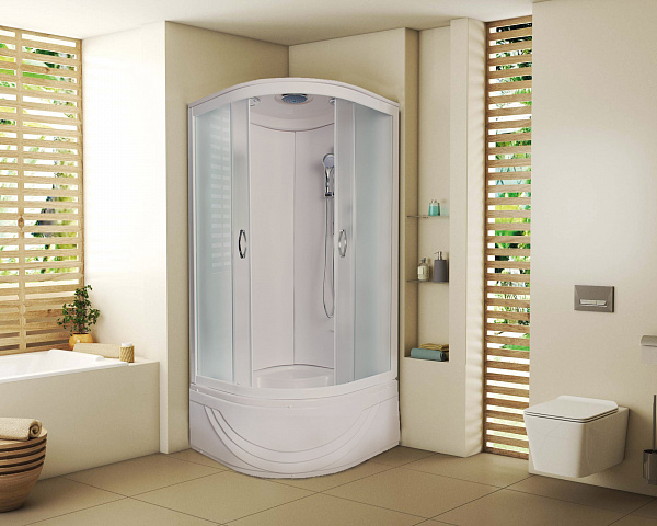 Душевая кабина Niagara NG-112-15 (900х900х2150) высокий поддон(45см) стенки АКРИЛ стекло матовое, бел профиль