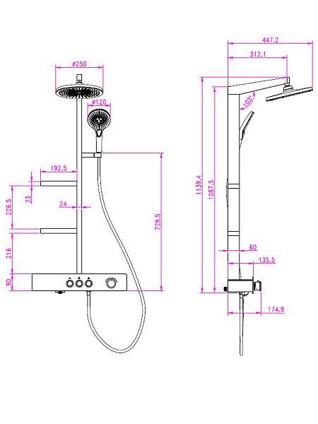 AQM 8005B Душевая система для душа с термостатом,  Черный