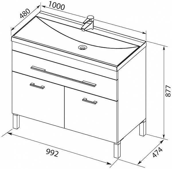 Тумба с раковиной Aquanet Верона 100 белый (напольная 1 ящик 2 дверцы) 00287662