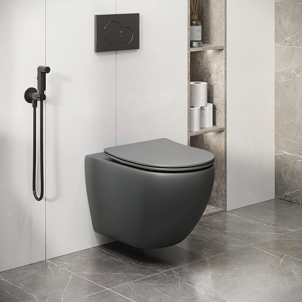 Унитаз GR-4411GMS Color (550*365*395) СЕРЫЙ МАТОВЫЙ подвесной БЕЗОБОДКОВЫЙ