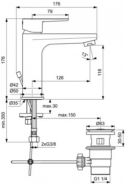 Смеситель Ideal Standard Cerafine O BC496AA для раковины с донным клапаном