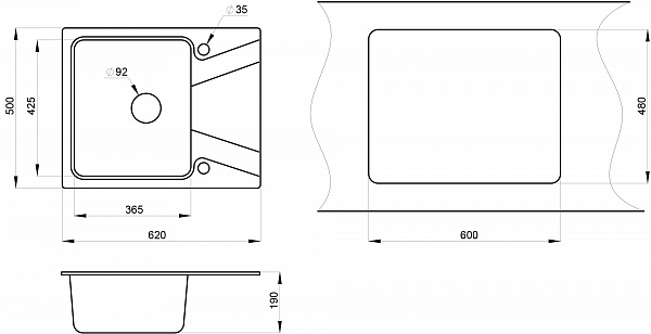 Мойка кухонная Granula прямоугольная кварц 6201, ГРАФИТ