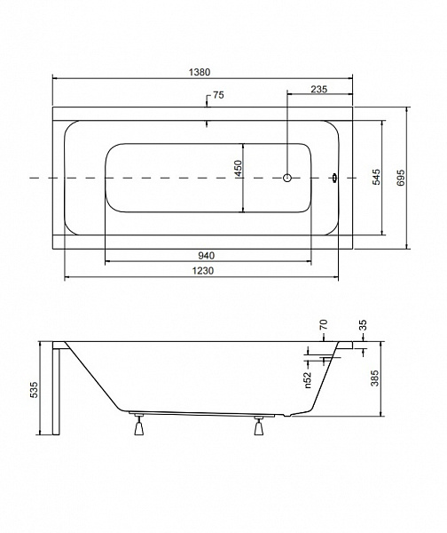 Акриловая ванна Besco Modern 140x70 WAM-140-MO