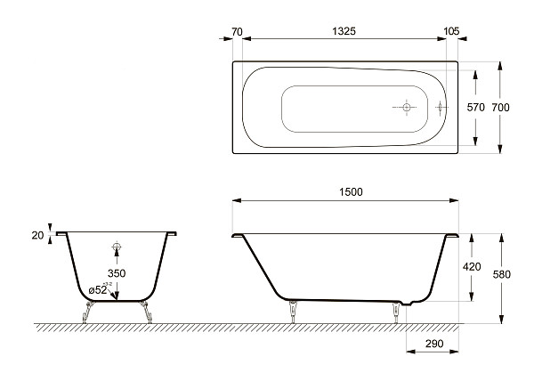 Ванна чугунная Delice Continental 1400х700 с антискользящим покрытием