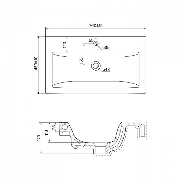 Умывальник мебельный, 70 см, 015, IDDIS, 0157000i28