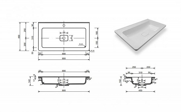 Раковина для мебели Style Line Каре Люкс 80х45