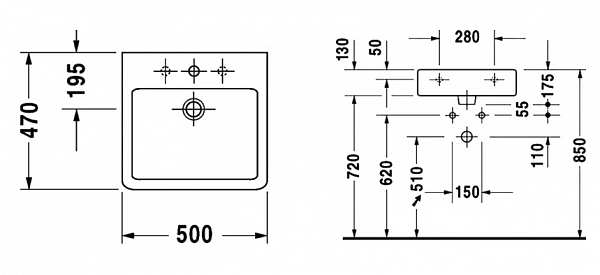 Раковина Duravit Vero 0454500000 50 см