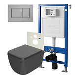 Сет: Система инсталляции Point Элемент для подвесного унитаза PN45120 + Клавиша смыва для инсталляции Point Ника, нержавеющая сталь, сталь брашированная, PN44081SB + Унитаз подвесной Point Меркурий безободковый, сид.дюропласт микролифт быстросъем, графит,